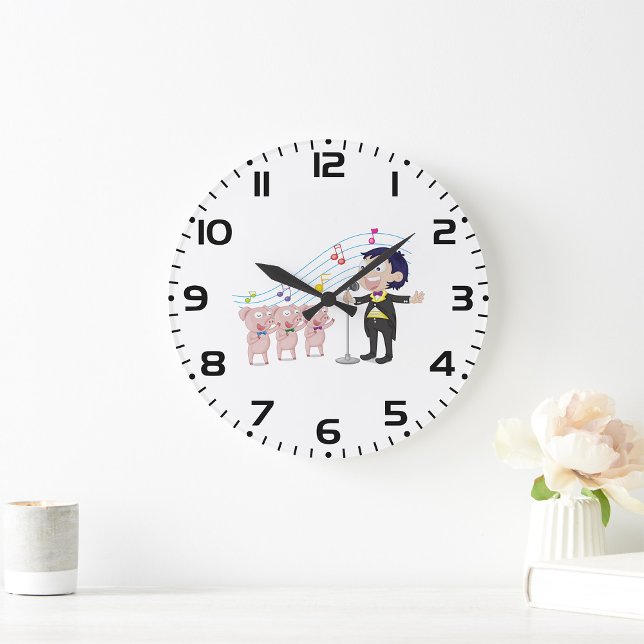 Pojke som sjunger med tre grisar kör stor klocka (Skapare uppladdad)