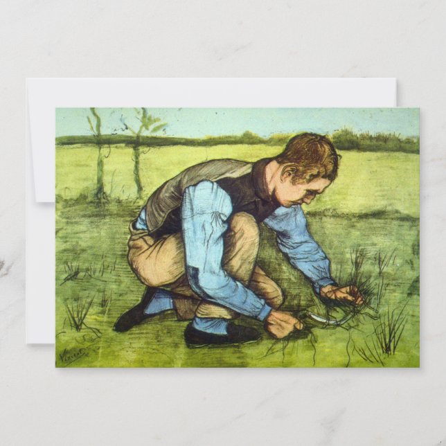 Pojke som skär gräs med skära av Vincent van Gogh (Framsida)