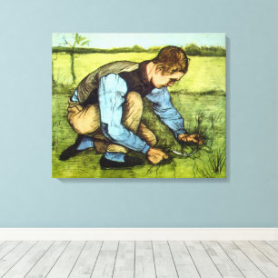 Pojke som skär gräs med skära av Vincent van Gogh Canvastryck