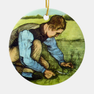 Pojke som skär gräs med skära av Vincent van Gogh Julgransprydnad Keramik