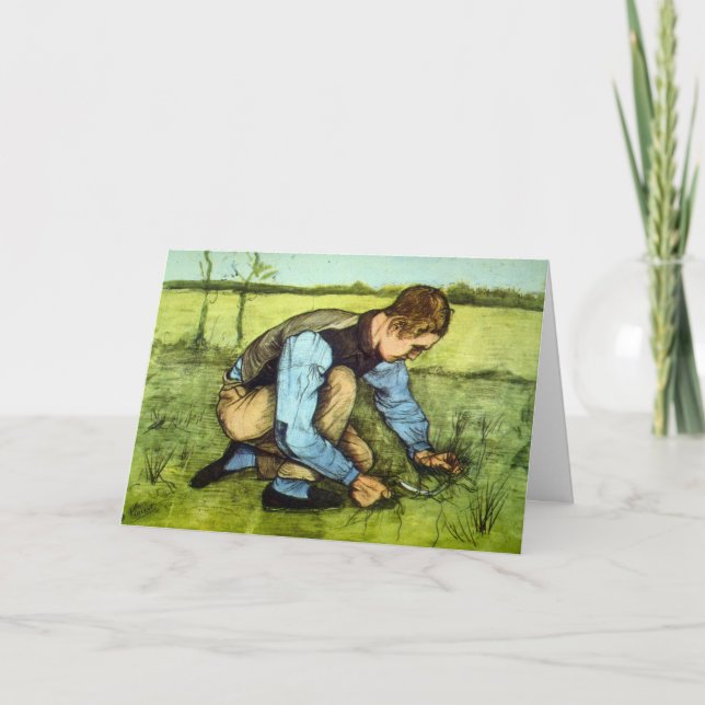 Pojke som skär gräs med skära av Vincent van Gogh Kort (Framsida)