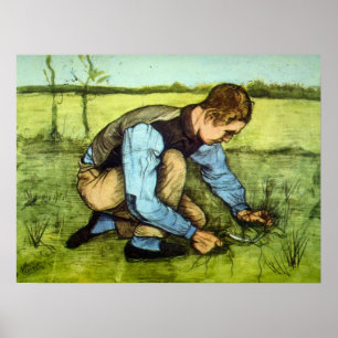 Pojke som skär gräs med skära av Vincent van Gogh Poster