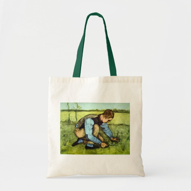 Pojke som skär gräs med skära av Vincent van Gogh Tygkasse (Framsidan)