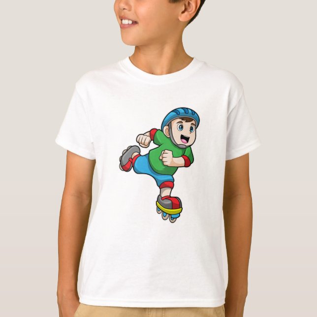 Pojke som Skater med Infogade skates och Helmet T Shirt (Framsida)