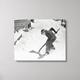 Pojke som skyfflar snö, 1940 canvastryck