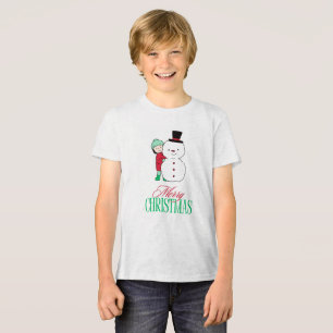 Pojke som söker runt snögubbe t shirt