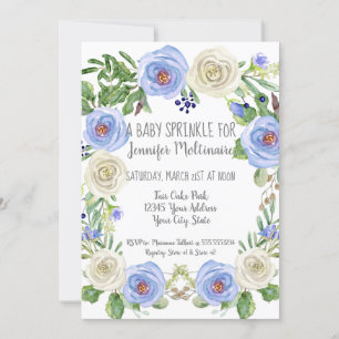 Pojke Sprinkle Shower Blue n Vit ros Blommigt Inbjudningar