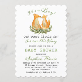 Pojke Sweet Fox Woodland Baby Shower Inbjudningar