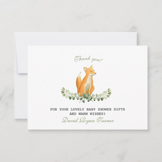 Pojke Sweet Fox Woodland Baby Shower Tack (Framsida)