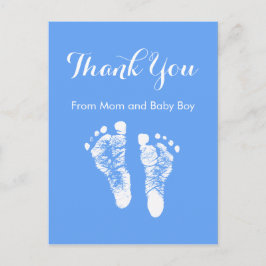 Pojke Tack Cute Blue Newborn Footprint Meddelande Vykort