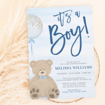 Pojke Teddybjörn Blå Ballong Bebis Duschen