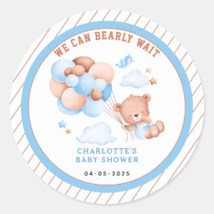 Pojke Teddybjörn ”Vi kan knappt vänta” Baby Shower Runt Klistermärke