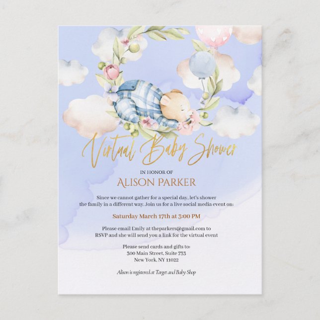 Pojke Teddybjörn Woodland Virtuell Baby Shower Inb Vykort (Framsida)