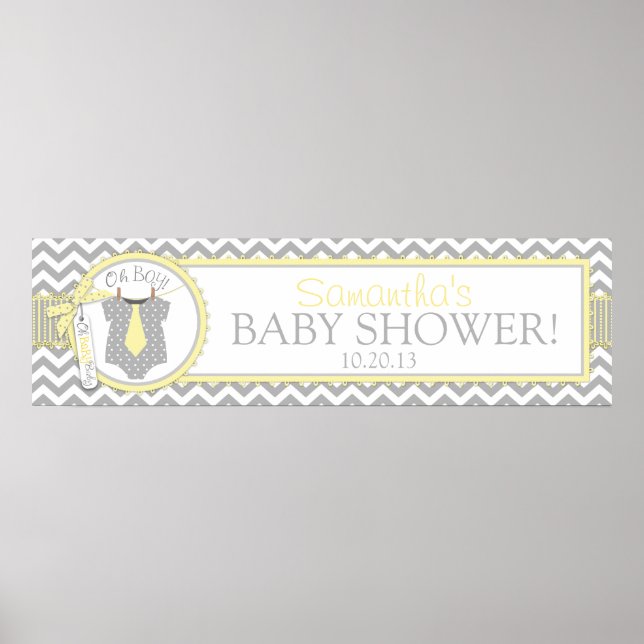 Pojke Tie Chevron Print Baby Shower Banner Poster (Framsidan)
