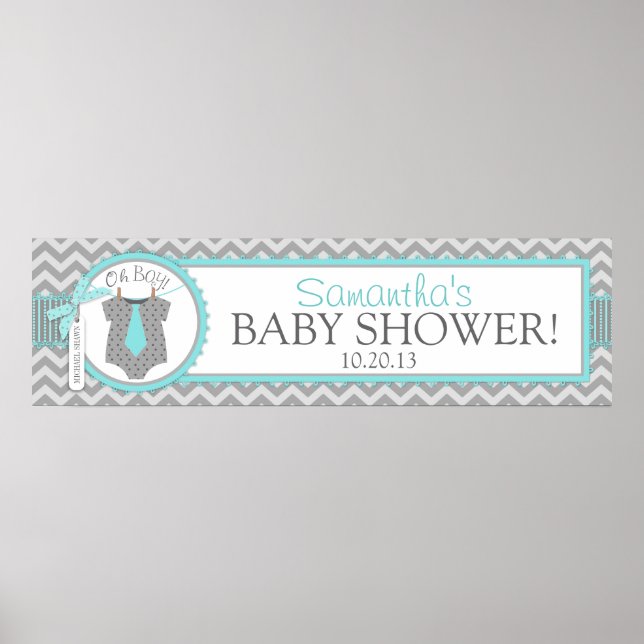 Pojke Tie Chevron Print Baby Shower Banner Poster (Framsidan)
