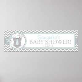 Pojke Tie Chevron Print Baby Shower Banner Poster
