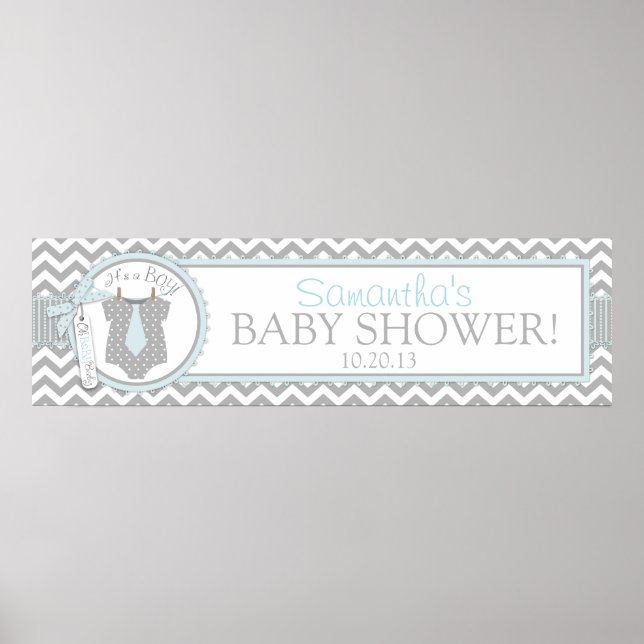 Pojke Tie Chevron Print Baby Shower Banner Poster (Framsidan)