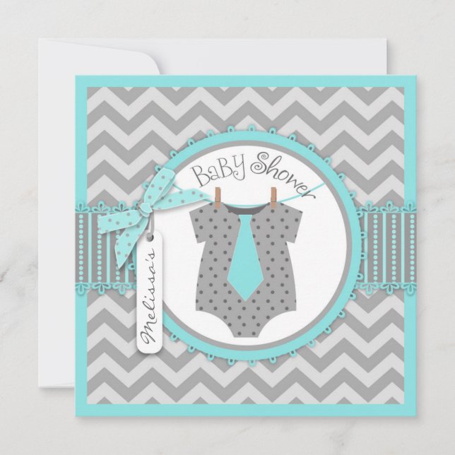 pojke Tie Chevron Print Baby Shower Inbjudningar (Framsida)