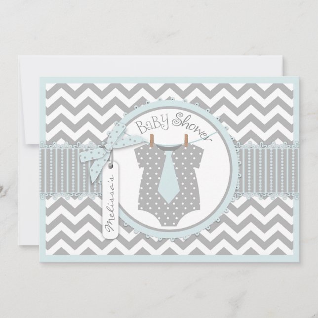 Pojke Tie Chevron Print Baby Shower Inbjudningar (Framsida)