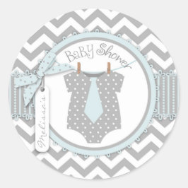 Pojke Tie Chevron Print Baby Shower Runt Klistermärke