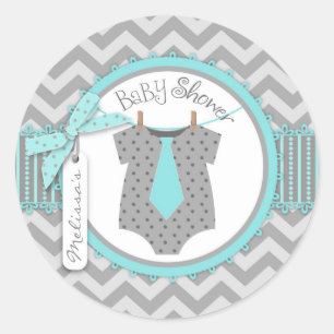 Pojke Tie Chevron Print Baby Shower Runt Klistermärke