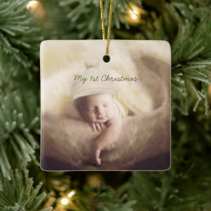 Pojke Tiny Tee Photo Ornament med födelseattentat