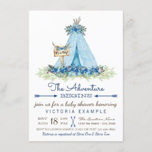 Pojke Tribal Boho TeePee Baby Shower Inbjudningar