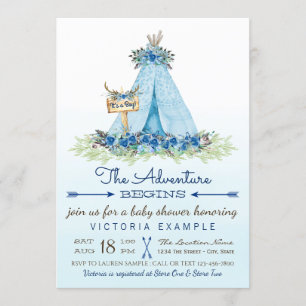 Pojke Tribal TeePee Boho Baby Shower Inbjudningar