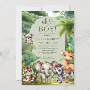 Pojke Tropical Jungle Safari Animals Shower Inbjudningar