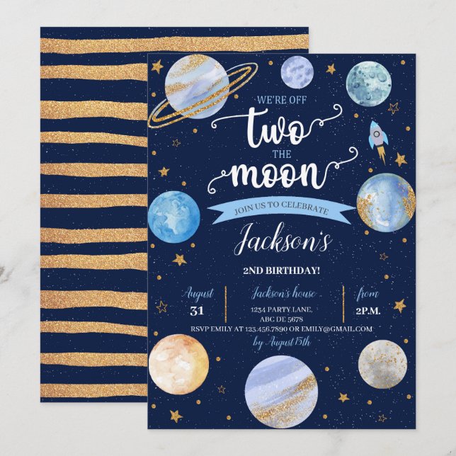 Pojke två: Måne Rymddag Inbjudningar (Fram/baksida)