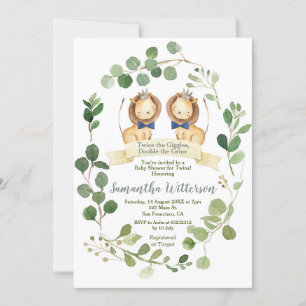 Pojke Twillingar Lejonare Unge Baby Shower Två gån Inbjudningar