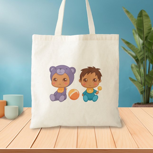 Pojke Twillingar Lila Bear Jumpdress Tote Bag Tygkasse (Skapare uppladdad)