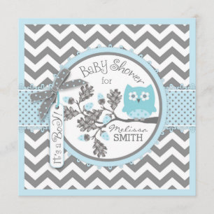 Pojke Uggla Chevron Print Baby Shower Inbjudningar