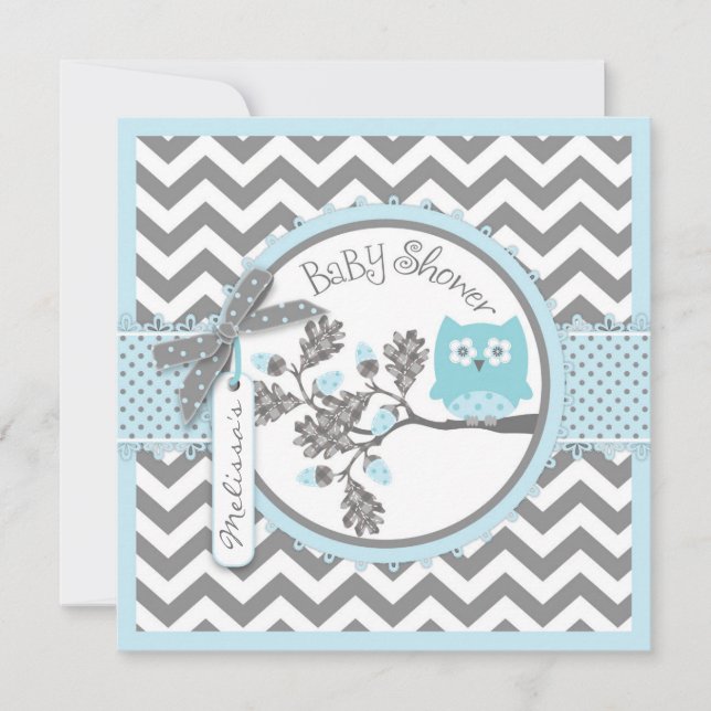 Pojke Uggla Chevron Print Baby Shower Inbjudningar (Framsida)