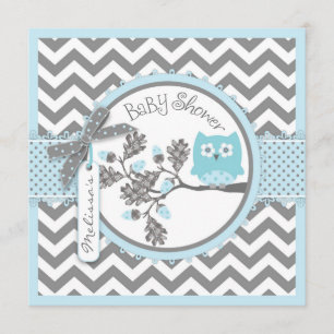 Pojke Uggla Chevron Print Baby Shower Inbjudningar