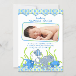 Pojke under meddelandet om sjöfåglar magnetisk inbjudningskort