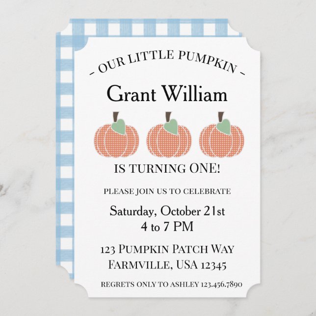 Pojke Vår lilla knumpkin första födelsedag Inbjudningar (Fram/baksida)