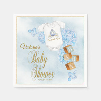 Pojke Vattenfärg Blå Guld Baby Shower Servetter