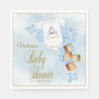 Pojke Vattenfärg Blå Guld Baby Shower Servetter