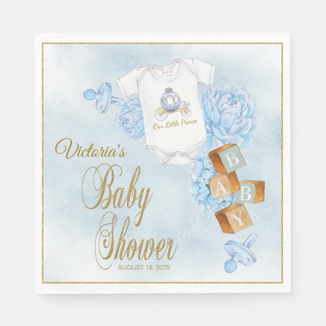 Pojke Vattenfärg Blå Guld Bebis Baby Shower Servet Pappersservett (Framsidan)