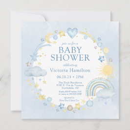 Pojke Vattenfärg Regnbåge Baby Shower Inbjudningar