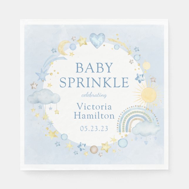 Pojke Vattenfärg Regnbåge Baby Sprinkle Pappersservett (Framsidan)