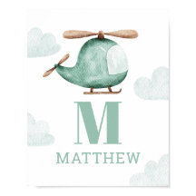Pojke vattenfärghelikopter | Nursery Monogram