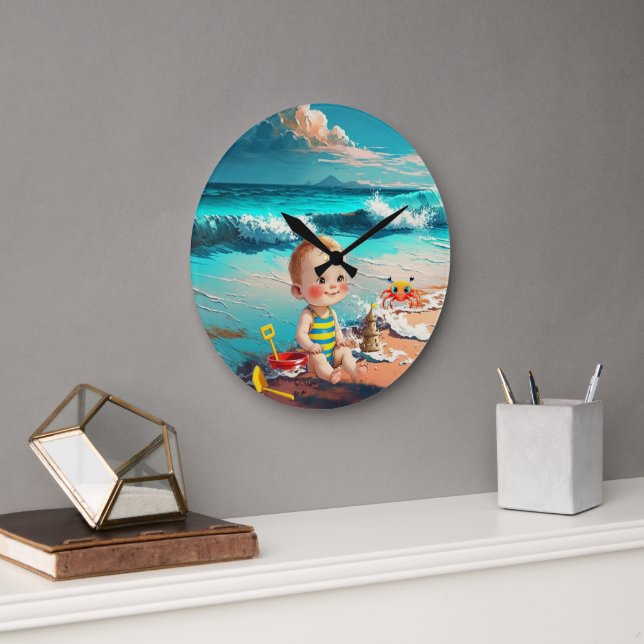 Pojke vid stranden stor klocka (Kontor)