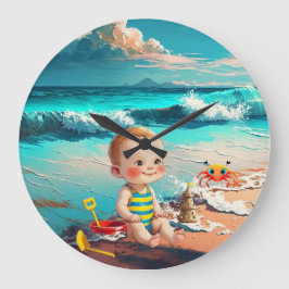 Pojke vid stranden stor klocka