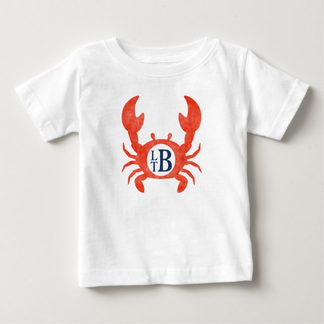 Pojke Watercolor Crab Monogram Circle T Shirt (Framsida)