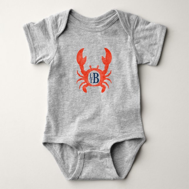 Pojke Watercolor Crab Monogram Circle T Shirt (Framsida)