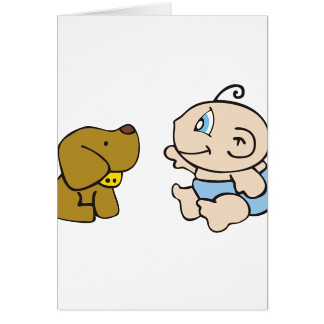 Pojkebaby och hund hälsningskort (Framsidan)