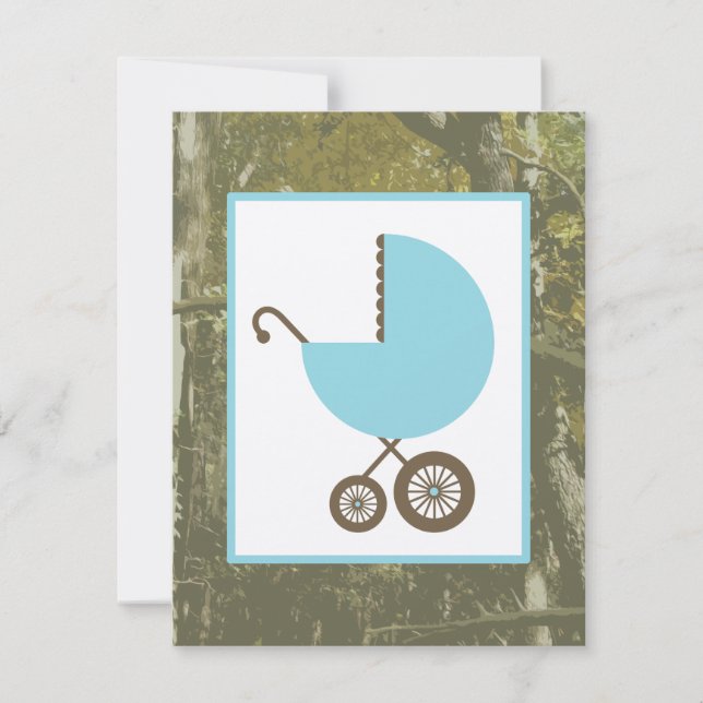 Pojkebaby shower - blåttvagn & kamouflage inbjudningar (Framsida)