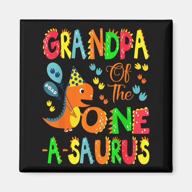 Pojkefarfar Saurus 1-års födelsedagsdinosaurie Magnet (Framsidan)